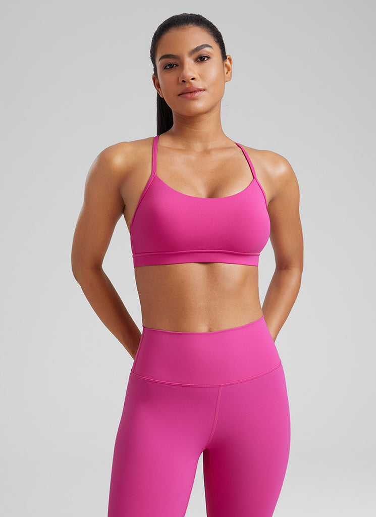 CRZ YOGA Women's Yoga Light Support Butterluxe Sports Bra Y back Hibiscus Purple