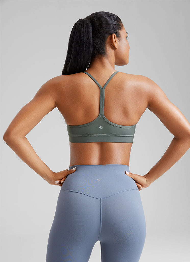 CRZ YOGA Women's Yoga Light Support Butterluxe Sports Bra Y back Grey Sage