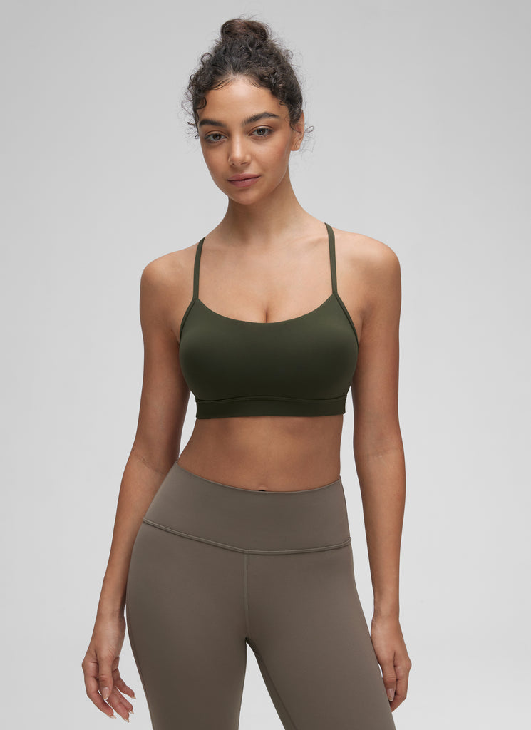 CRZ YOGA Women's Yoga Light Support Butterluxe Sports Bra Y back Olive Green