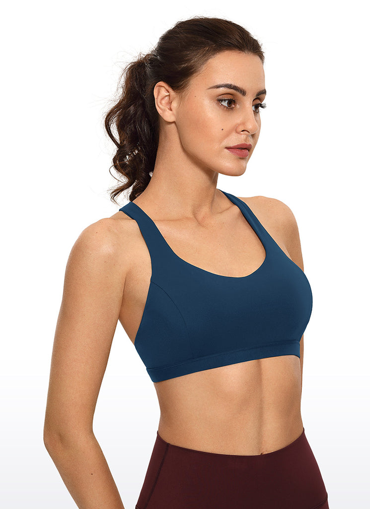 CRZ YOGA Women's Yoga Light Support Brushed Nakedfeel Strappy Bra Milky White