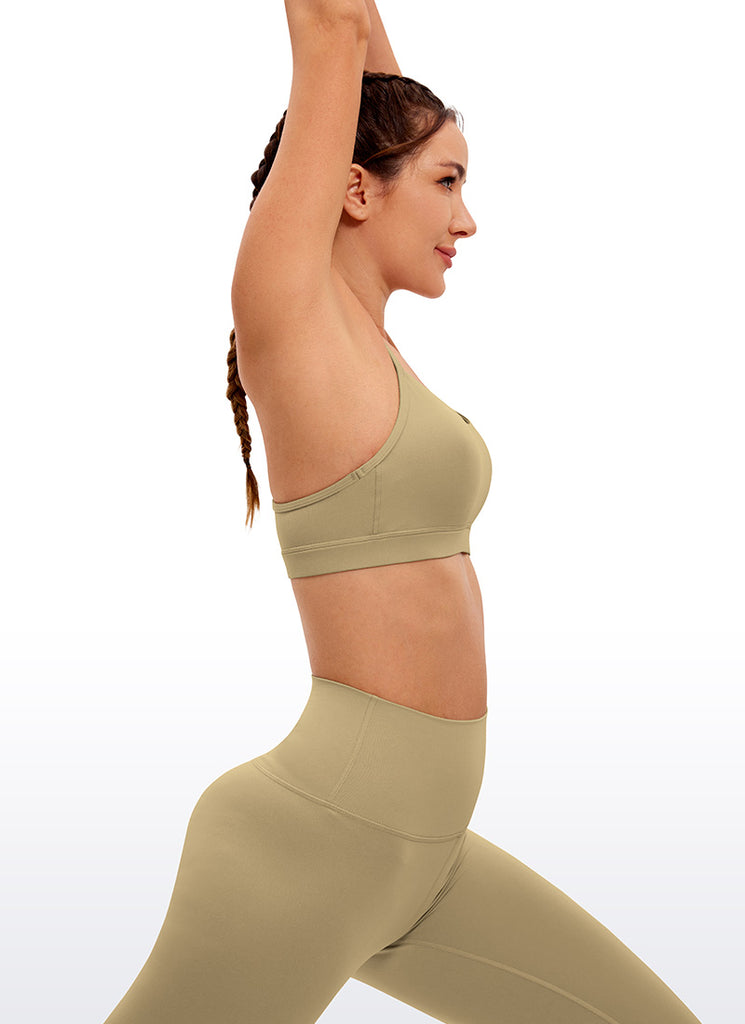 CRZ YOGA Women's Yoga Light Support Butterluxe Sports Bra Y back Tan Milkshake