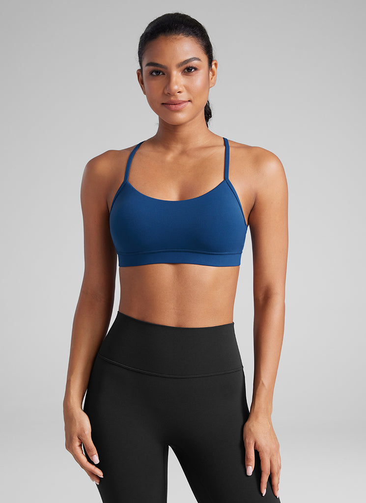 CRZ YOGA Women's Yoga Light Support Butterluxe Sports Bra Y back French Navy