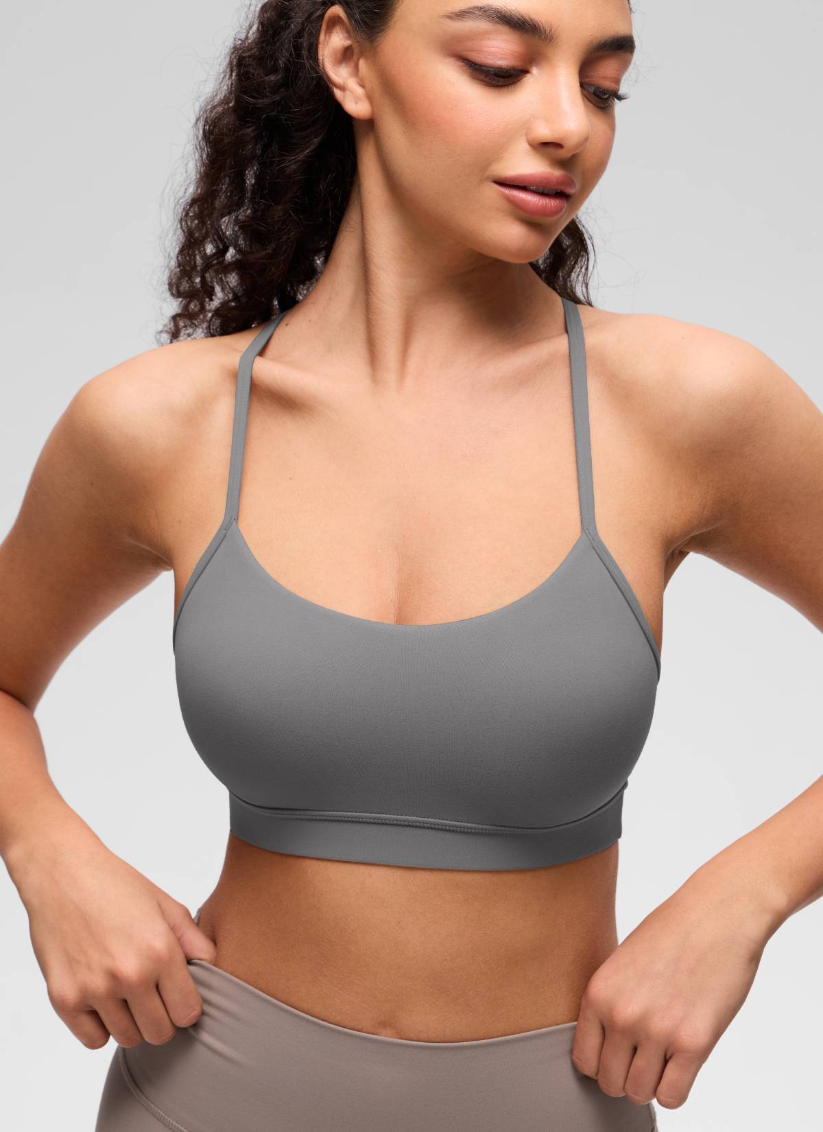 CRZ YOGA Women's Yoga Light Support Butterluxe Sports Bra Y back Ash Grey