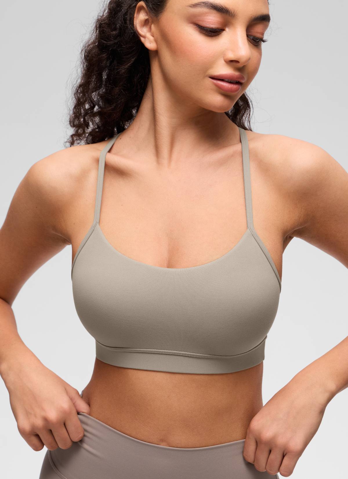 CRZ YOGA Women's Yoga Light Support Butterluxe Sports Bra Y back Warm Ash Grey