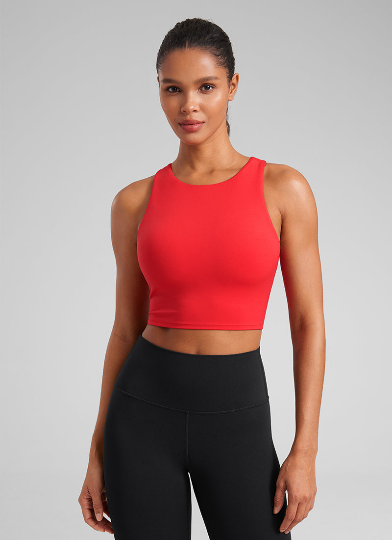 CRZ YOGA  Women's Yoga Low Support Butterluxe Tank High Neck Racerback Deep Red