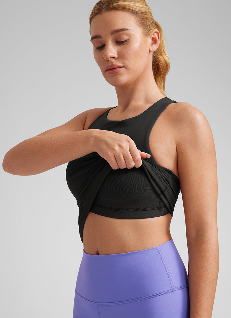 CRZ YOGA Women's Butterluxe Built-in Bra High Neck Racerback Tank Black