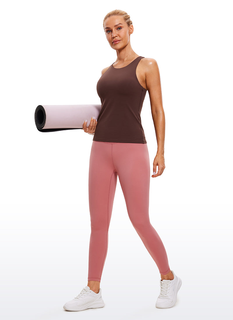 CRZ YOGA Women's Butterluxe Built-in Bra High Neck Racerback Tank Taupe