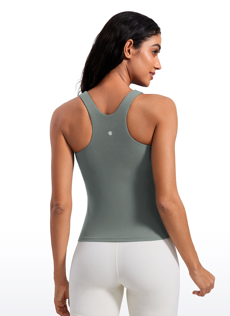 CRZ YOGA Women's Butterluxe Built-in Bra High Neck Racerback Tank Grey Sage