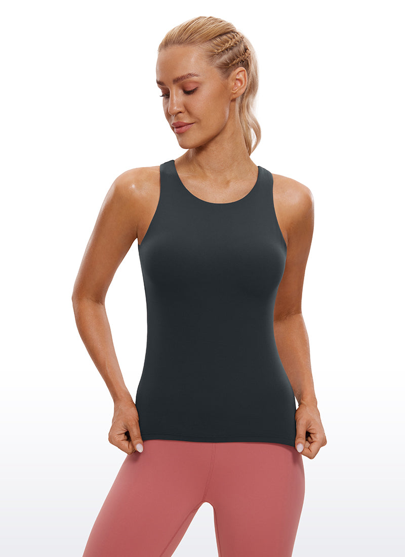 CRZ YOGA Women's Butterluxe Built-in Bra High Neck Racerback Tank Melanite