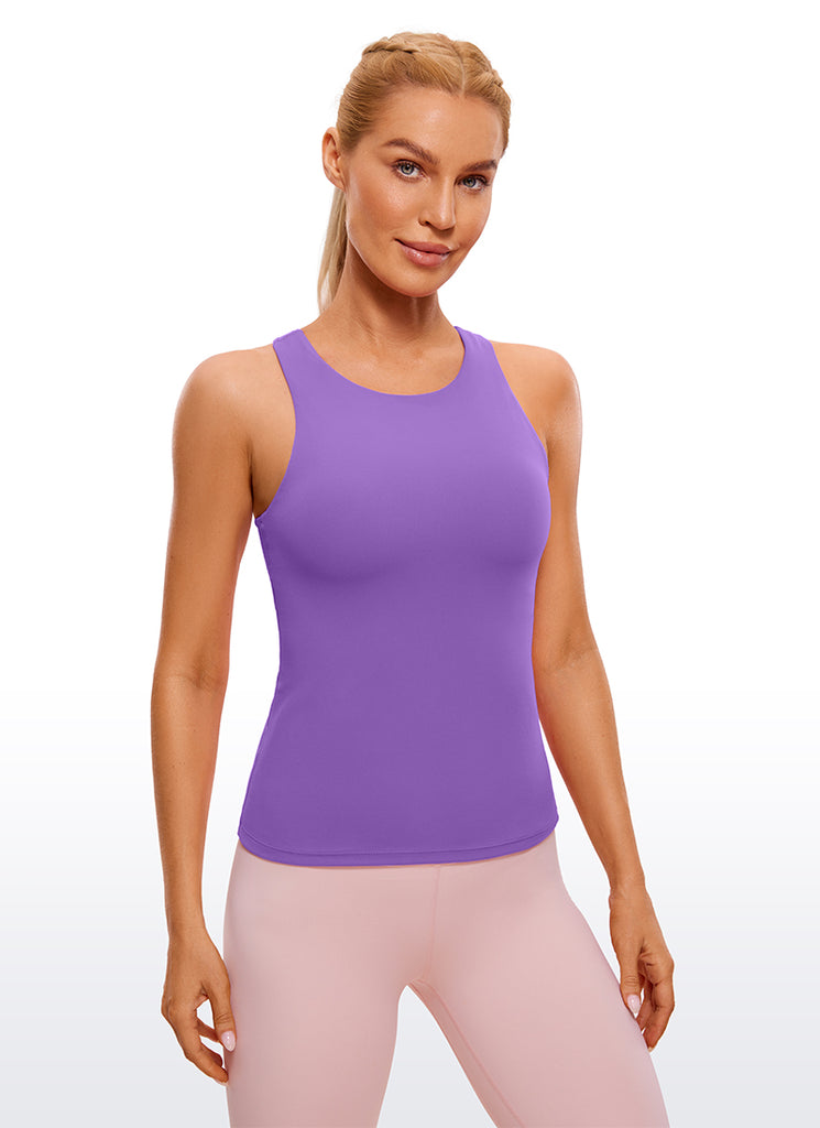 CRZ YOGA Women's Butterluxe Built-in Bra High Neck Racerback Tank Magenta Purple