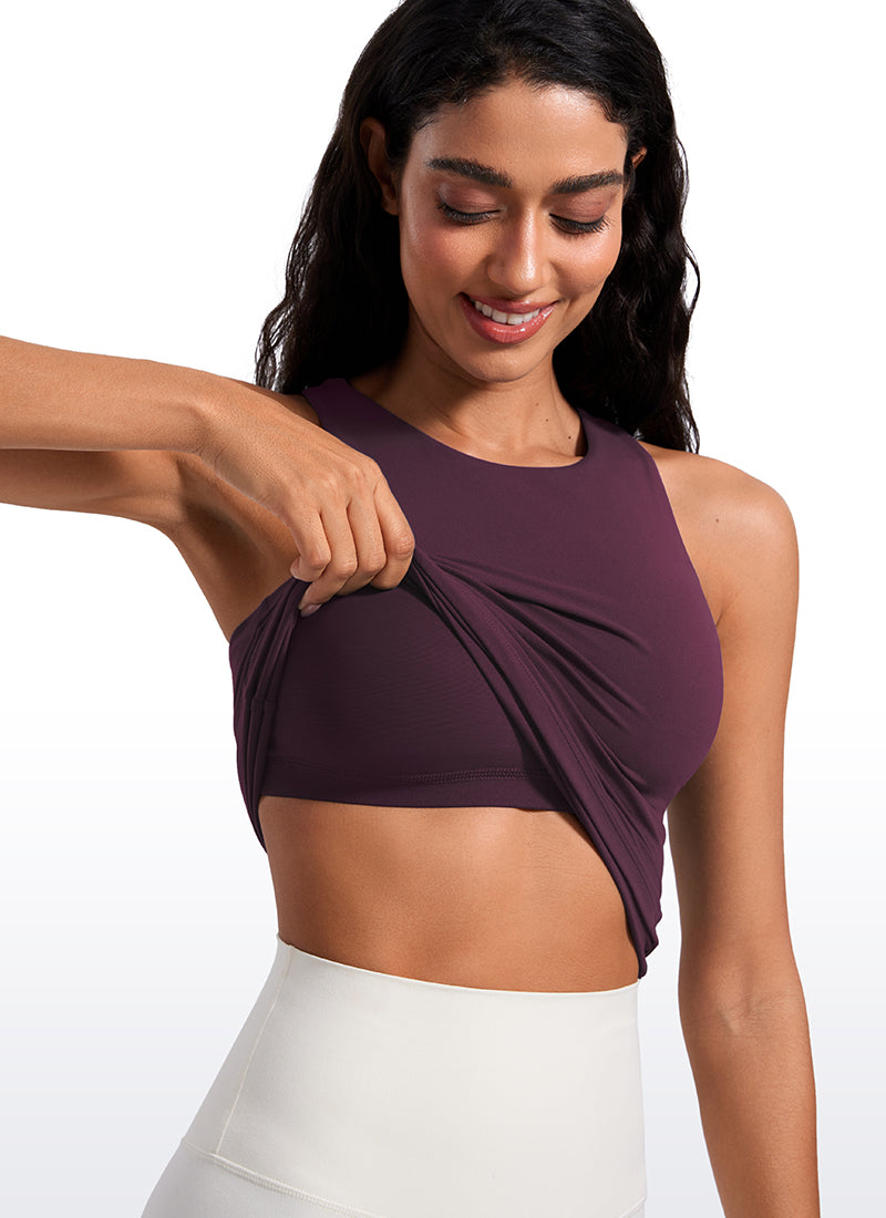 Butterluxe Waist Length Built-in Bra Tanks High Neck