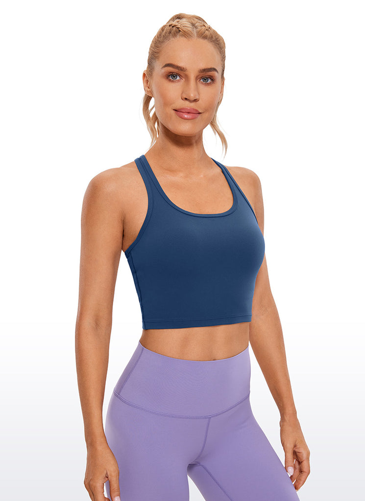 CRZ YOGA Women's Yoga Low support Butterluxe Scoop Neck Bra Y-Back True Navy