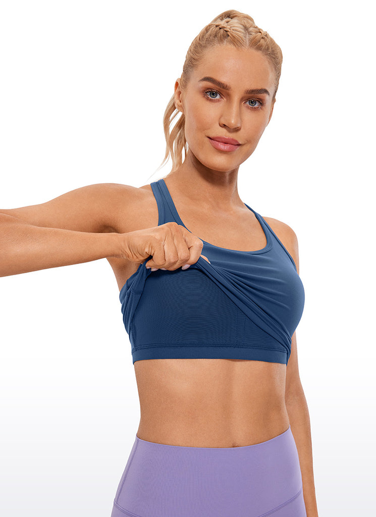 CRZ YOGA Women's Yoga Low support Butterluxe Scoop Neck Bra Y-Back French Navy