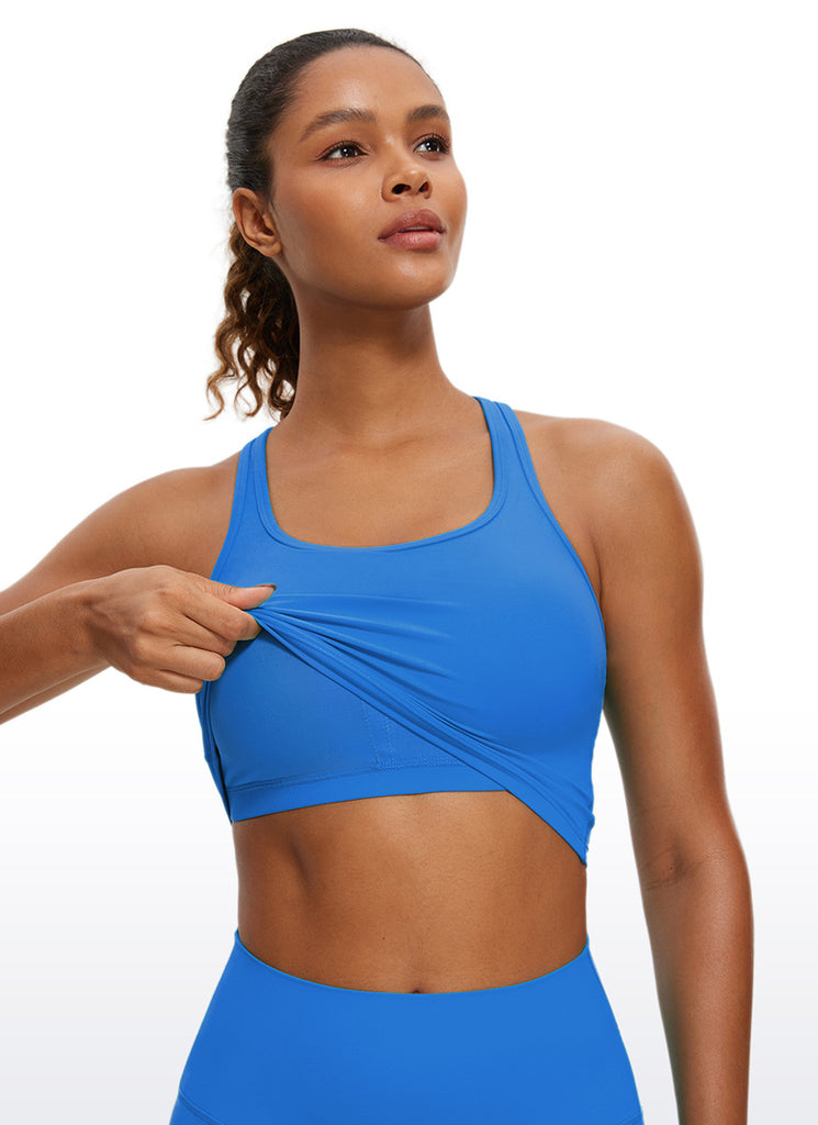 CRZ YOGA Women's Yoga Low support Butterluxe Scoop Neck Bra Y-Back Sparkle Blue