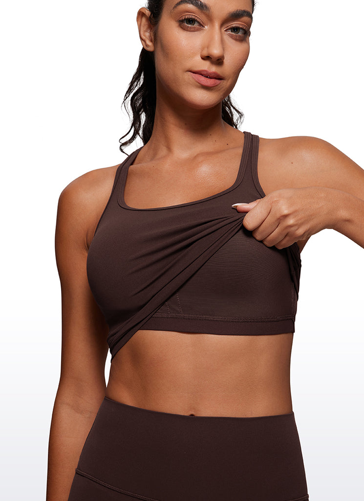 CRZ YOGA Women's Yoga Low support Butterluxe Scoop Neck Bra Y-Back Hot Fudge Brown