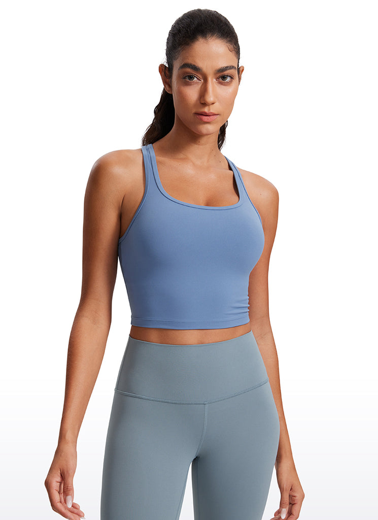 CRZ YOGA Women's Yoga Low support Butterluxe Scoop Neck Bra Y-Back Oasis Blue