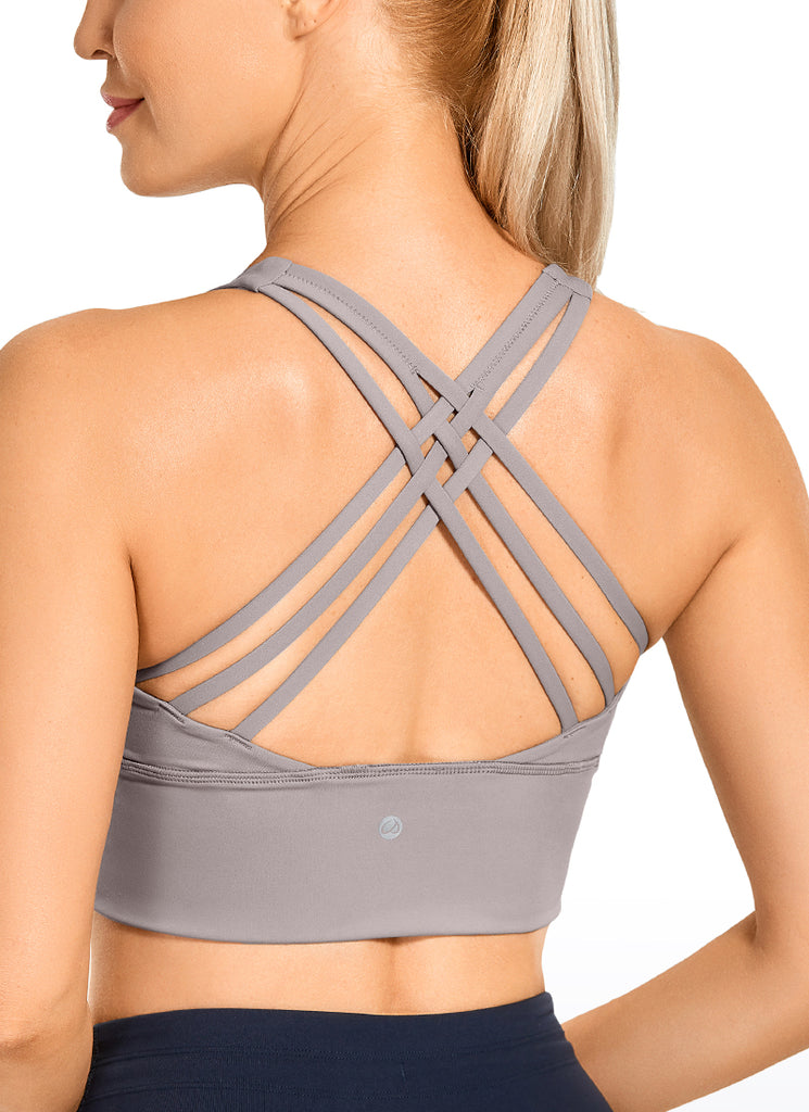 CRZ YOGA Women's Train Medium Support Nakedfeel Longline Bra Strappy Lunar Rock