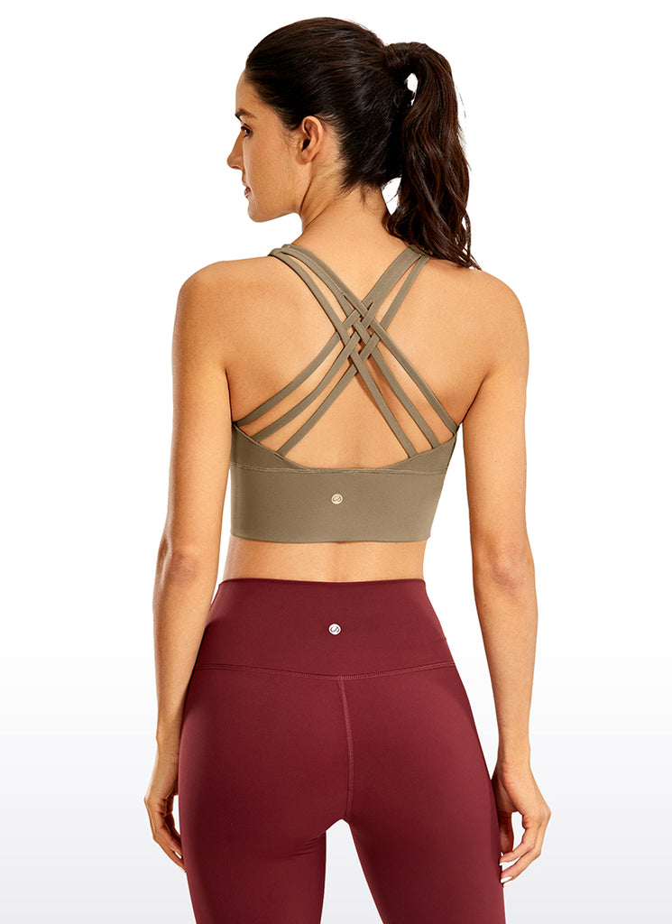 CRZ YOGA Women's Train Medium Support Nakedfeel Longline Bra Strappy Chartreuse