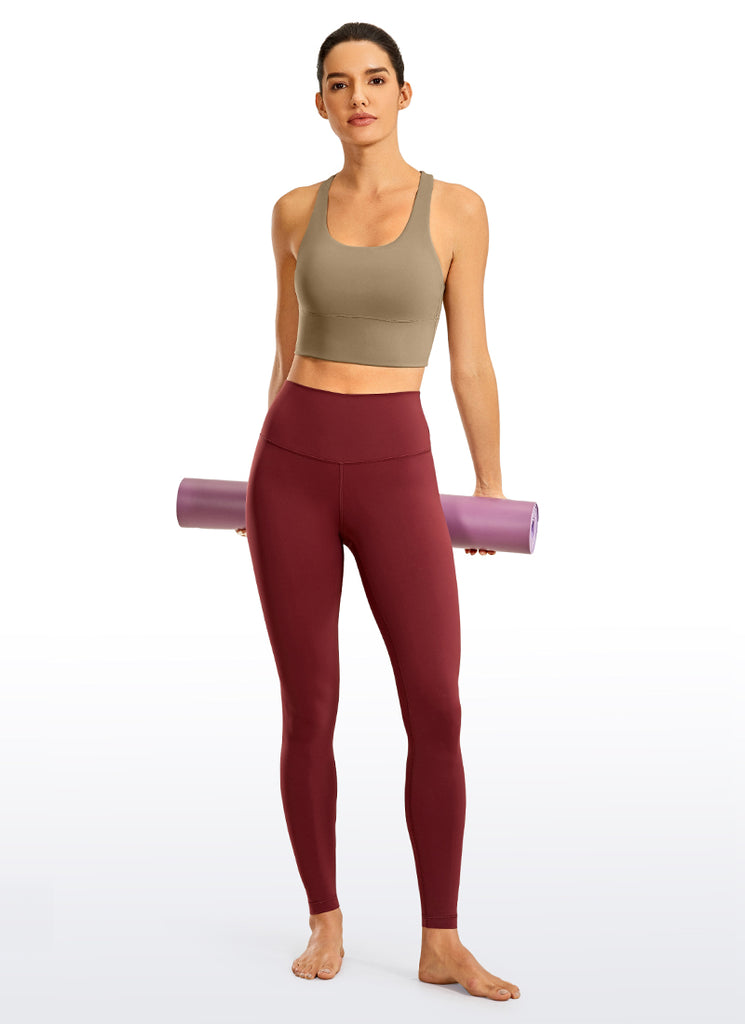 CRZ YOGA Women's Train Medium Support Nakedfeel Longline Bra Strappy Khaki fog