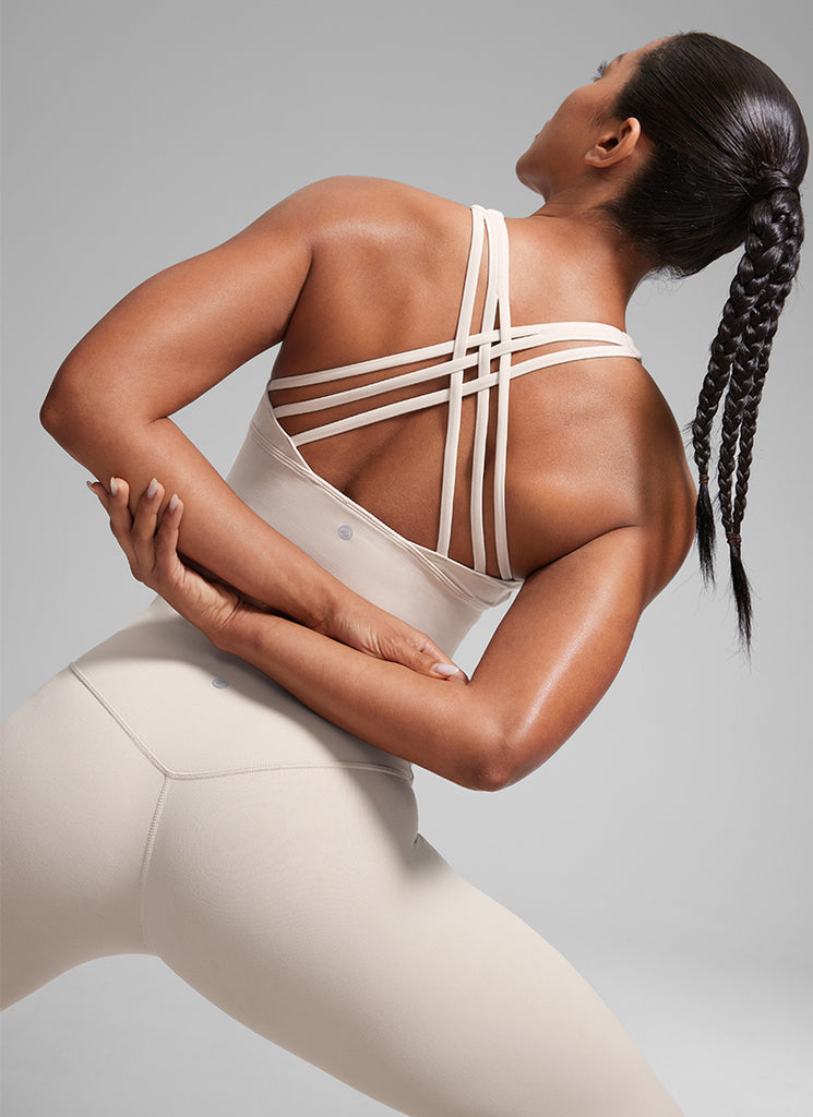 CRZ YOGA Women's Train Medium Support Nakedfeel Longline Bra Strappy Mojave Tan