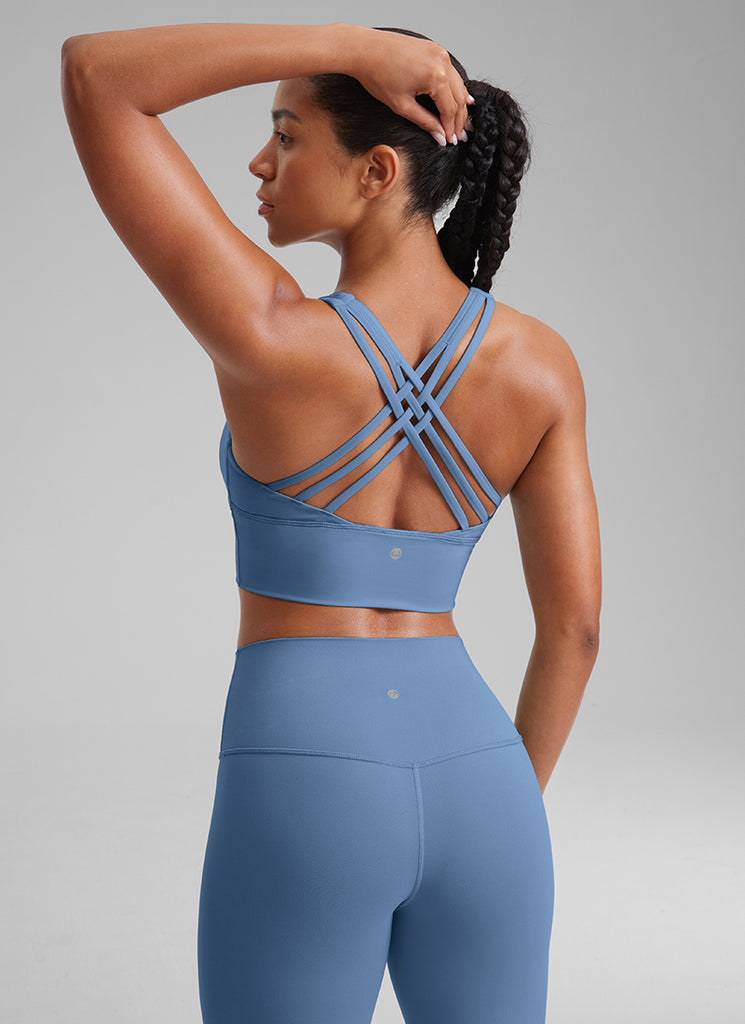 CRZ YOGA Women's Train Medium Support Nakedfeel Longline Bra Strappy Oasis Blue