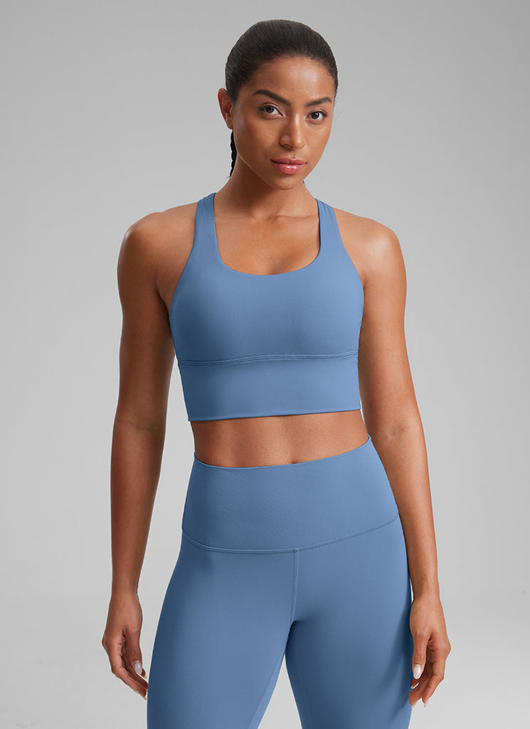 CRZ YOGA Women's Train Medium Support Nakedfeel Longline Bra Strappy Oasis Blue