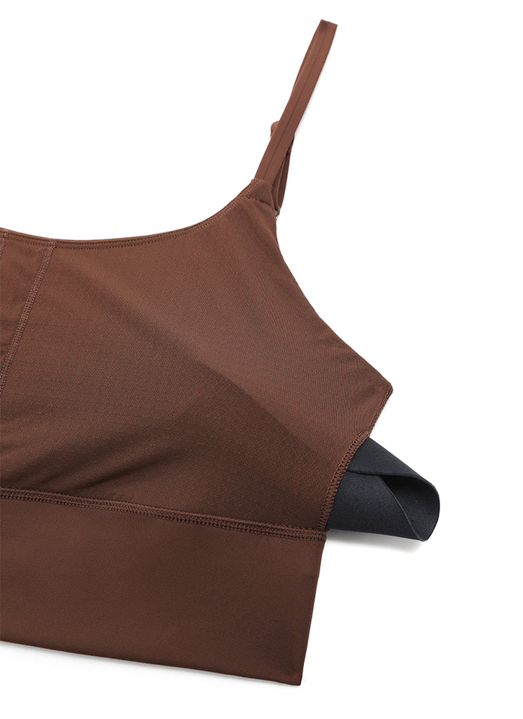 CRZ YOGA Women's Yoga Light Support Longline Bra Adjustable Straps Coffee Brown