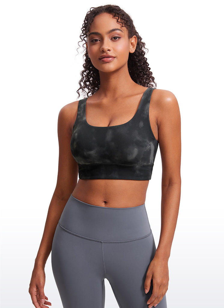 CRZ YOGA Women's Yoga Low Support Butterluxe Sport Bra U Back Longline Grey Tie Dye Flowers