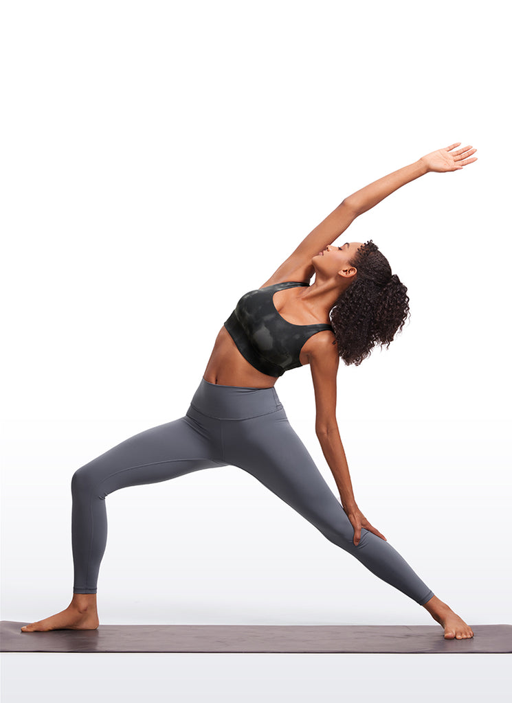 CRZ YOGA Women's Yoga Low Support Butterluxe Sport Bra U Back Longline Grey Tie Dye Flowers