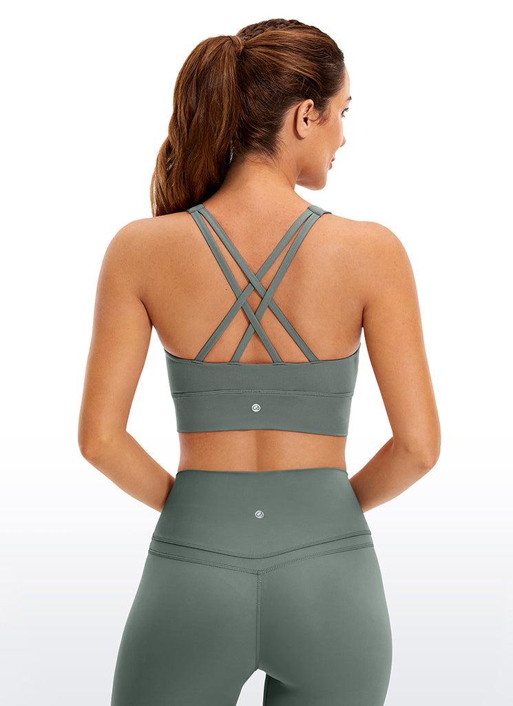 CRZ YOGA Women's Training Medium Support Butterluxe Bra Strappy back Sparkle Blue