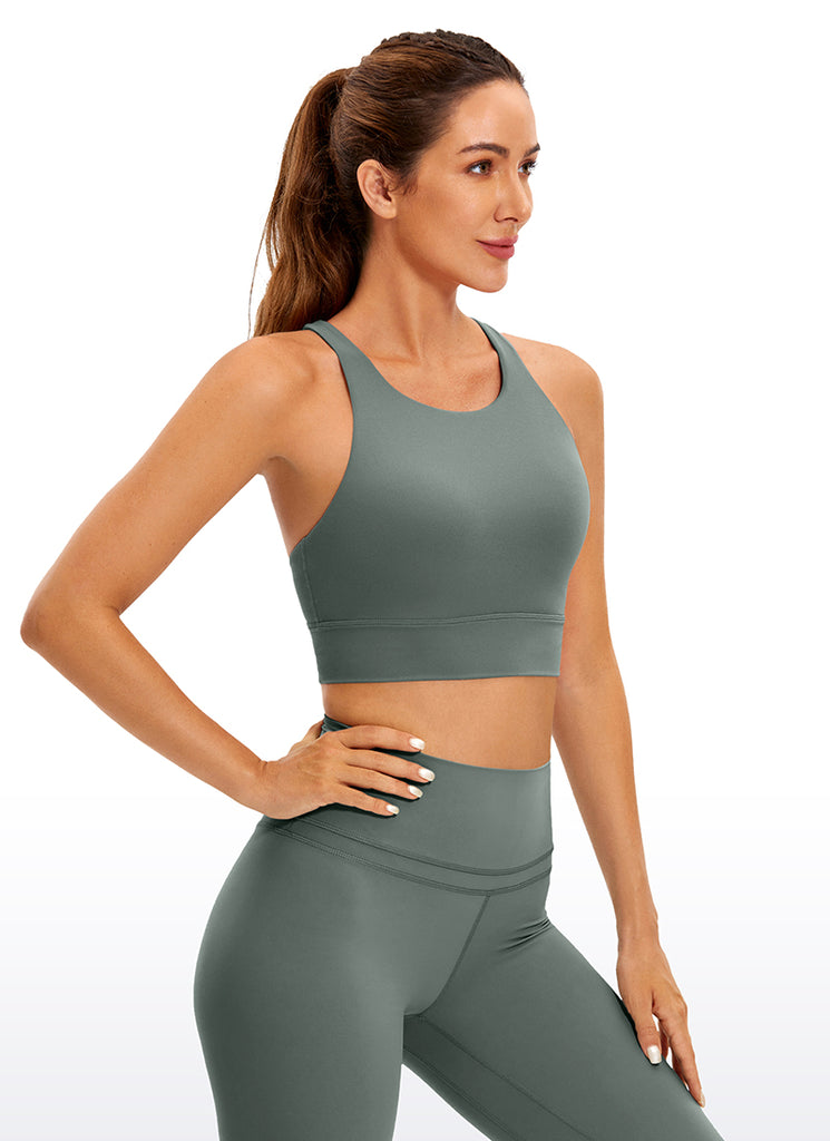 CRZ YOGA Women's Training Medium Support Butterluxe Bra Strappy back Sparkle Blue