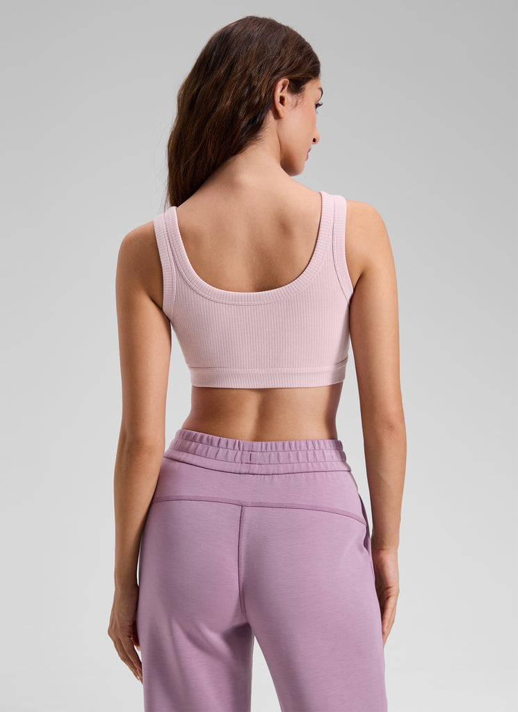 CRZ YOGA Women U Back Wireless Medium Impact Ribbed Sports Bras Pink Haze