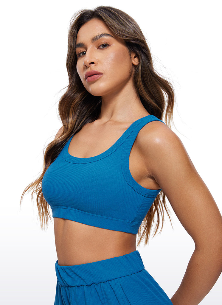 CRZ YOGA Women U Back Wireless Medium Impact Ribbed Sports Bras Super-sonic Blue