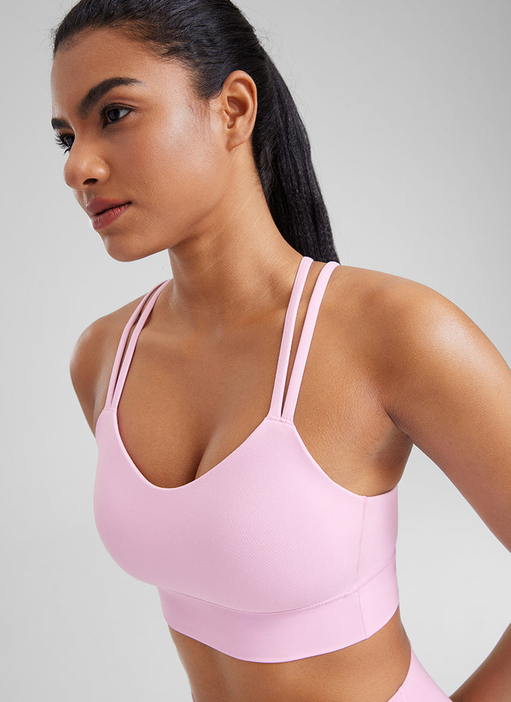 CRZ YOGA Womens Butterluxe Strappy Longline Criss Cross Molded Cup Bra Vita Pink