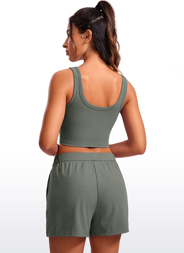 CRZ YOGA Women Longline U Neck Medium Impact Ribbed Sports Bras Black