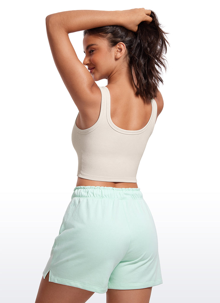 CRZ YOGA Women Longline U Neck Medium Impact Ribbed Sports Bras White