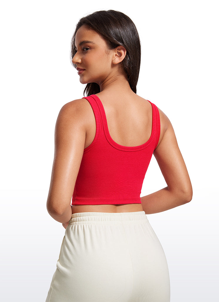 CRZ YOGA Women Longline U Neck Medium Impact Ribbed Sports Bras Deep Red