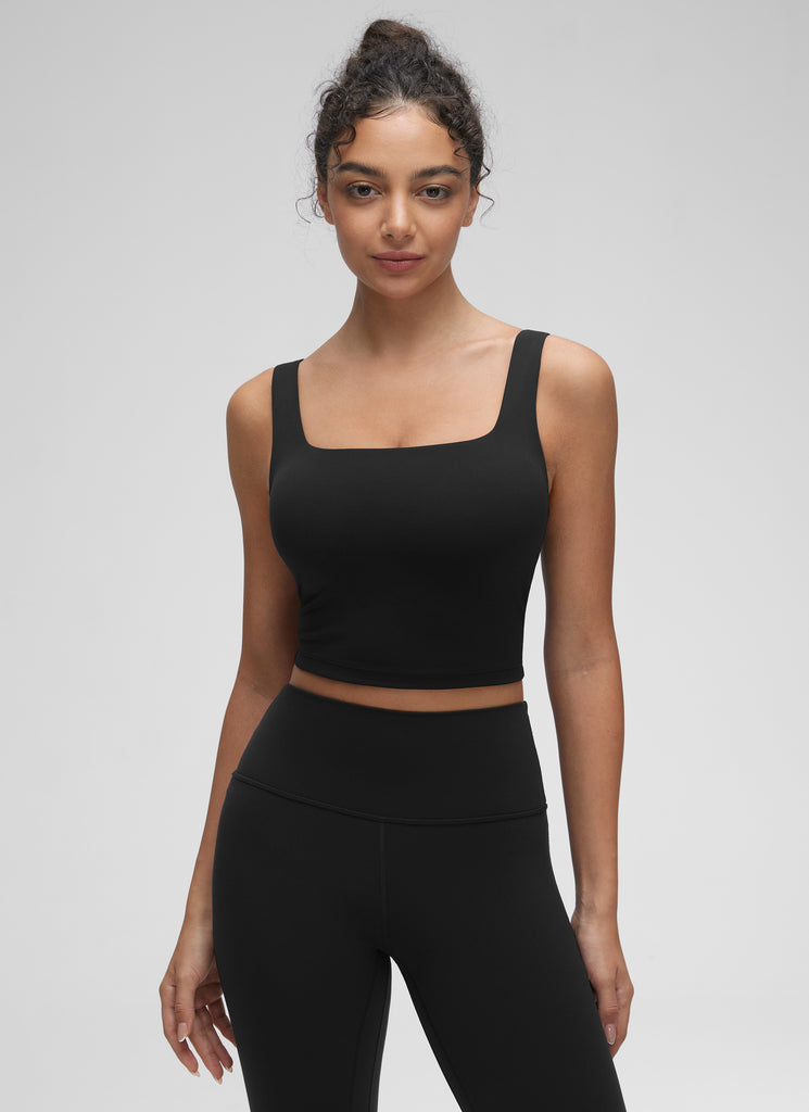 CRZ YOGA Women's Yoga Low Impact Butterluxe Longline Bra Square Neck Black