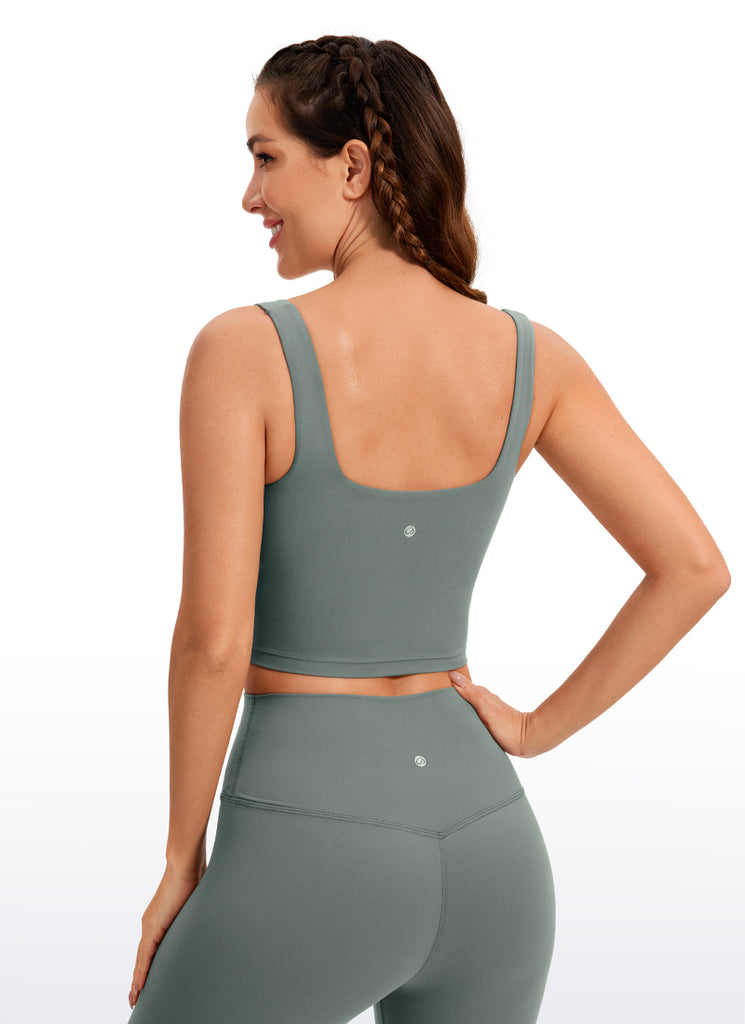 CRZ YOGA Women's Yoga Low Impact Butterluxe Longline Bra Square Neck True Navy