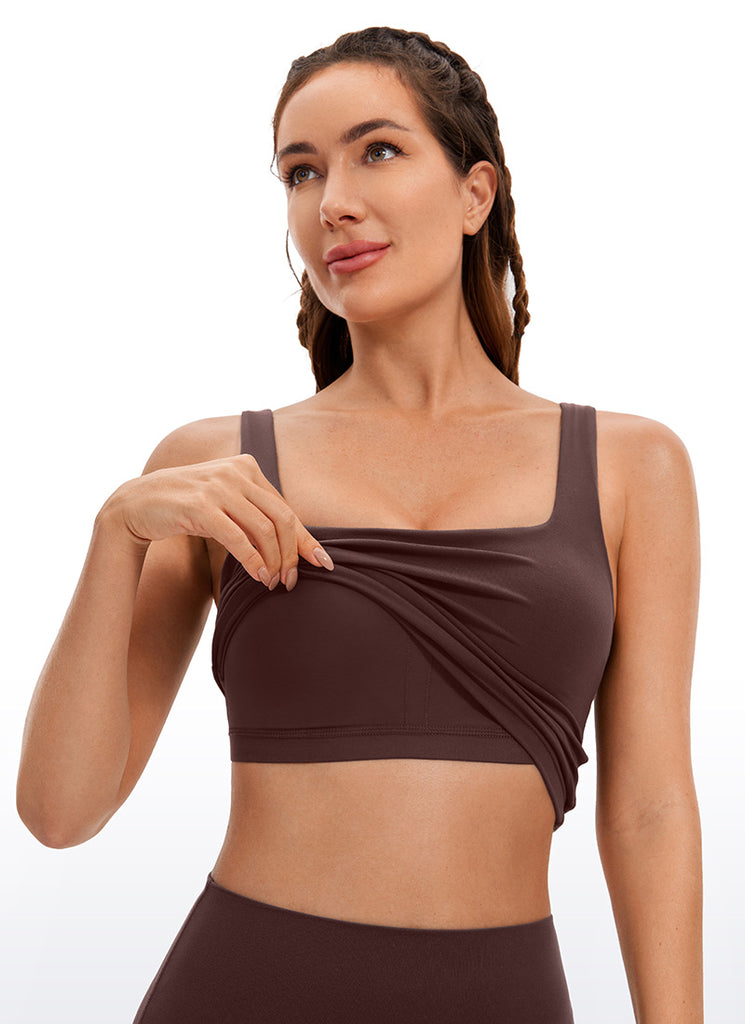 CRZ YOGA Women's Yoga Low Impact Butterluxe Longline Bra Square Neck Taupe