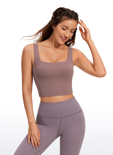 CRZ YOGA Women's Yoga Low Impact Butterluxe Longline Bra Square Neck Mauve
