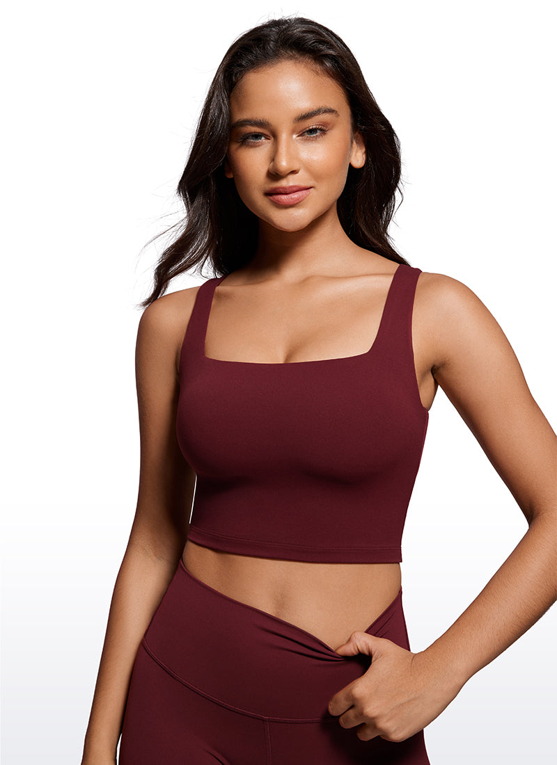 CRZ YOGA Women's Yoga Low Impact Butterluxe Longline Bra Square Neck Hot Fudge Brown