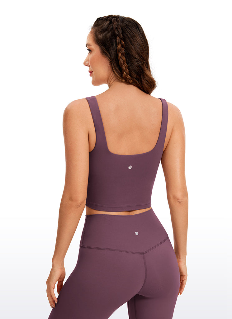 CRZ YOGA Women's Yoga Low Impact Butterluxe Longline Bra Square Neck Mauve