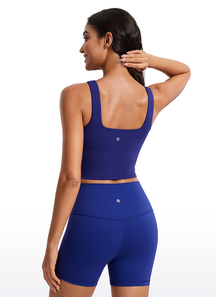 CRZ YOGA Women's Yoga Low Impact Butterluxe Longline Bra Square Neck Larkspur Blue