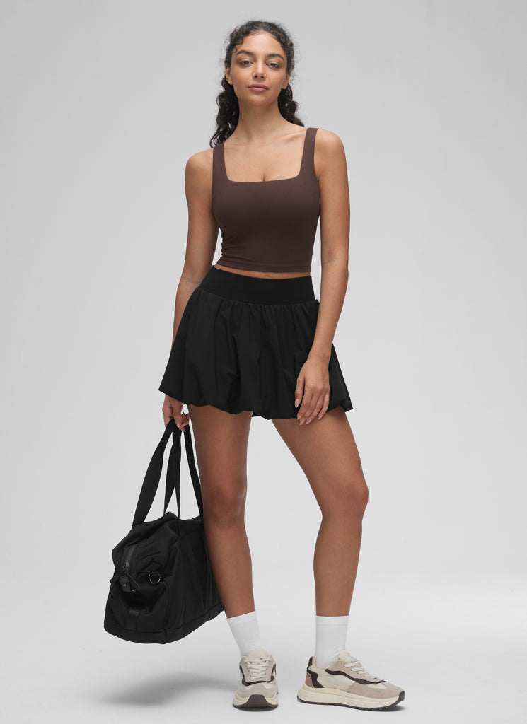 CRZ YOGA Women's Yoga Low Impact Butterluxe Longline Bra Square Neck Hot Fudge Brown