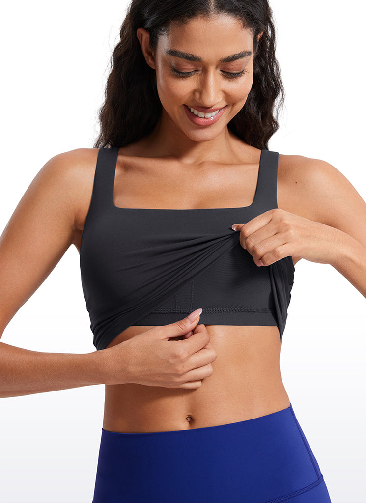 CRZ YOGA Women's Yoga Low Impact Butterluxe Longline Bra Square Neck Red Merlot