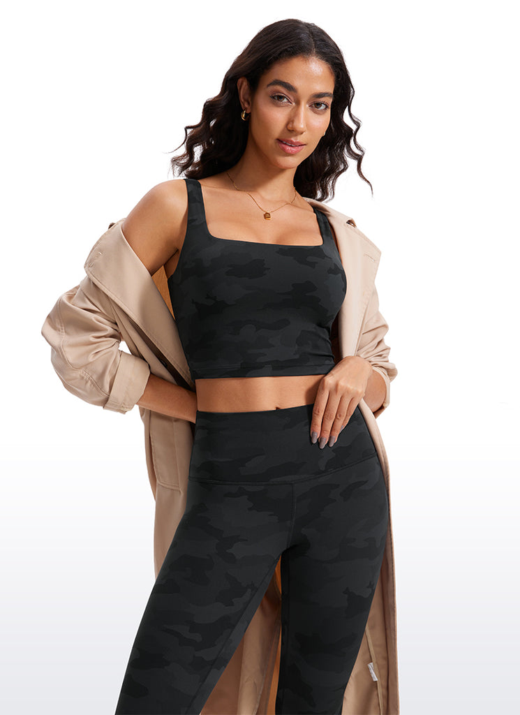 CRZ YOGA Women's Yoga Low Impact Butterluxe Longline Bra Square Neck Neon Yellow