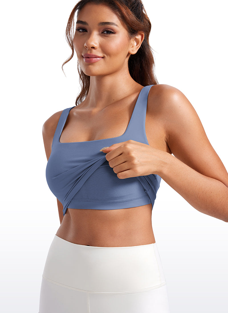 CRZ YOGA Women's Yoga Low Impact Butterluxe Longline Bra Square Neck Mysterious Grey