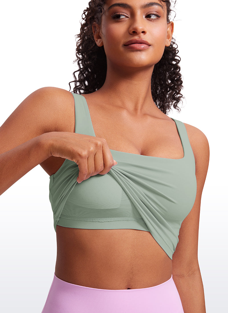 CRZ YOGA Women's Yoga Low Impact Butterluxe Longline Bra Square Neck Mysterious Grey