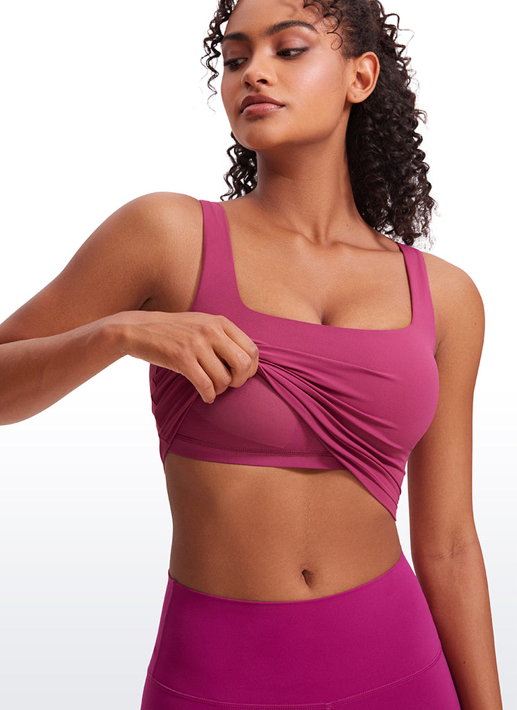 CRZ YOGA Women's Yoga Low Impact Butterluxe Longline Bra Square Neck Washed Mauve